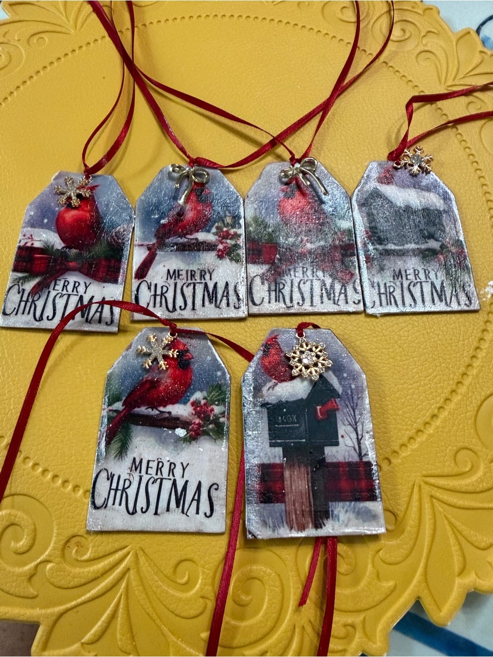 Handmade Merry Christmas Cardinal Gift Tags with Red Ribbon